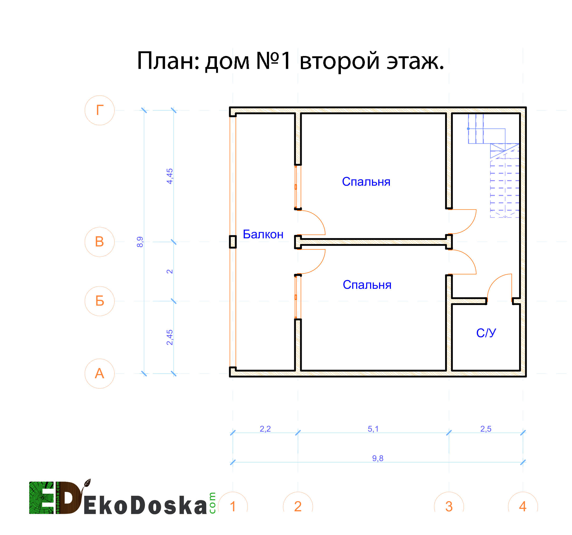 Проект двухэтажного дома из бруса, Еко Доска.