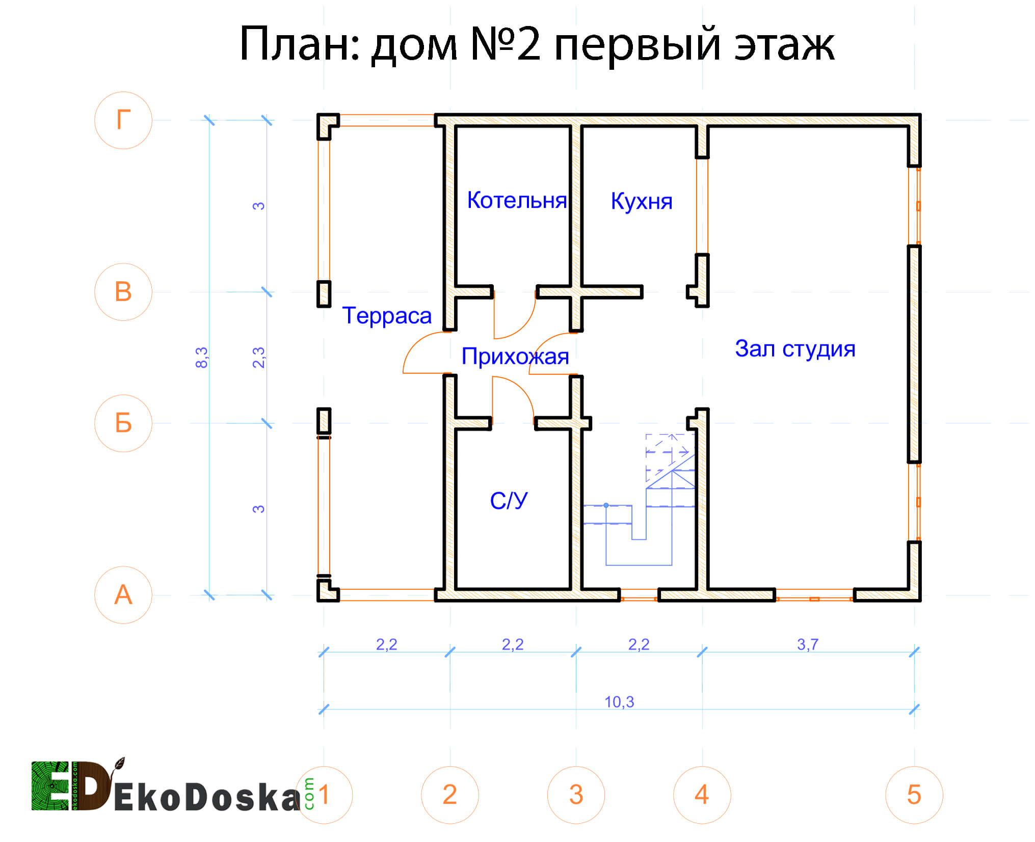 Проект двух этажного дома из бруса, компания ЕкоДоска